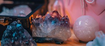 Pink and blue healing crystals